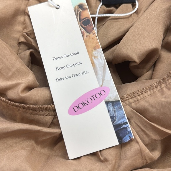 Dokotoo NWT Tan Square Neck Tie Back 3/4 Sleeve Aline Mini Dress Size Small - Picture 10 of 14